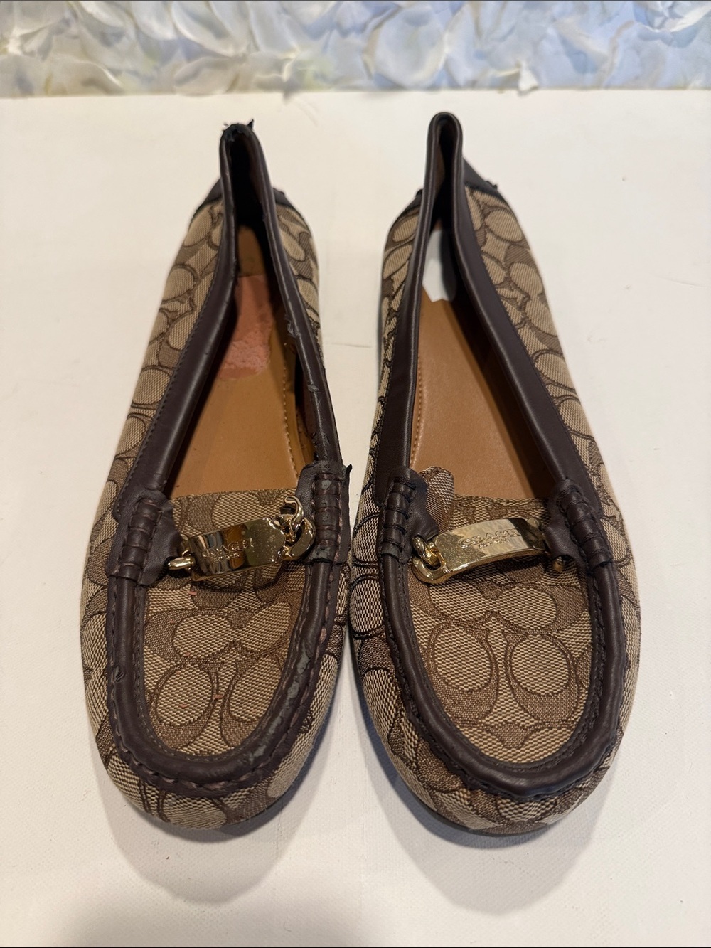 Coach Brown Signature Canvas Driving Loafers with Gold Hardware